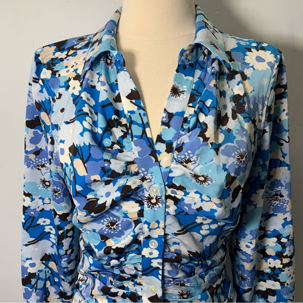 Rails Floral Printed Ruched Button Down Shirt Blu… - image 2